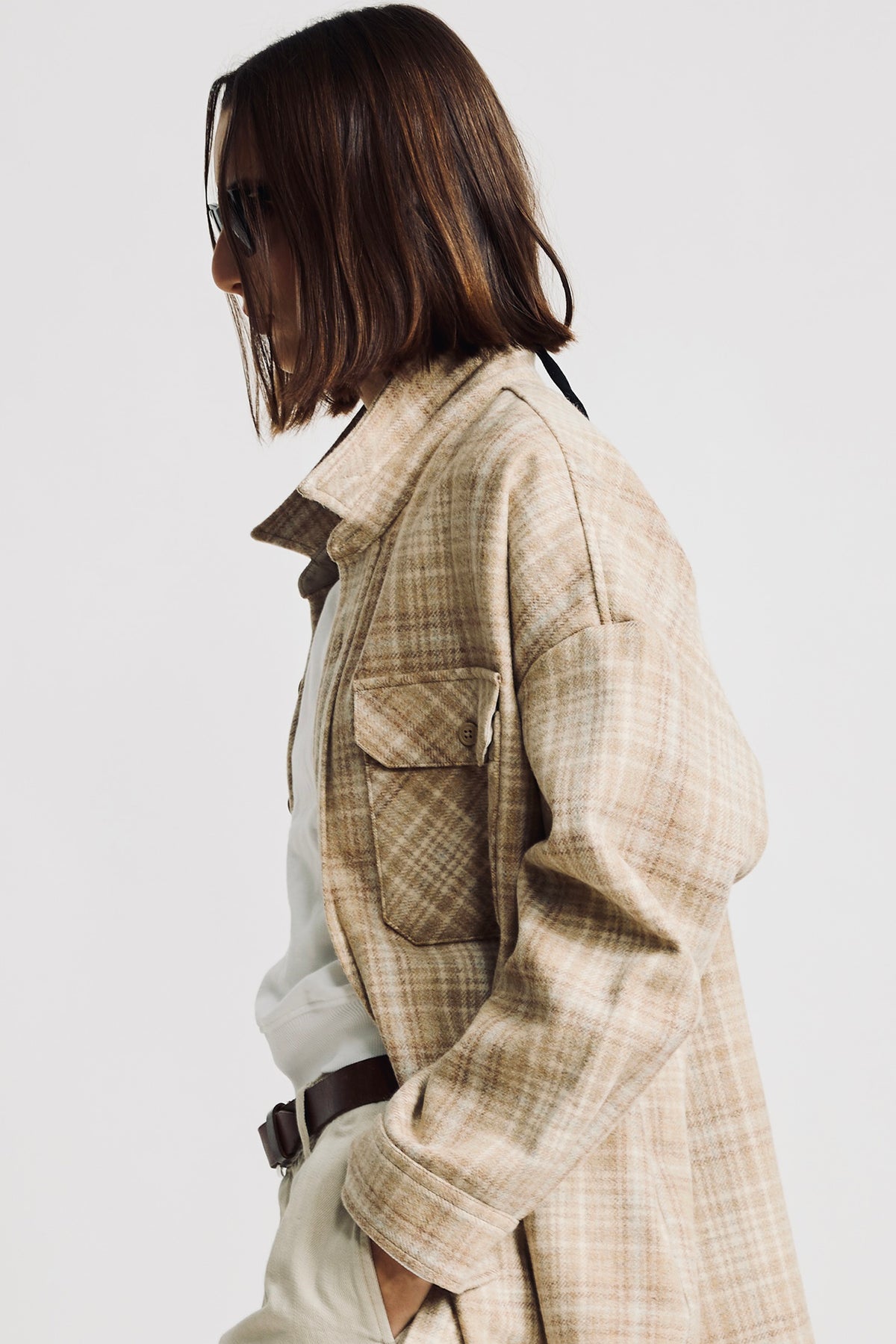 Rory Shirt Jacket - Light Khaki Plaid