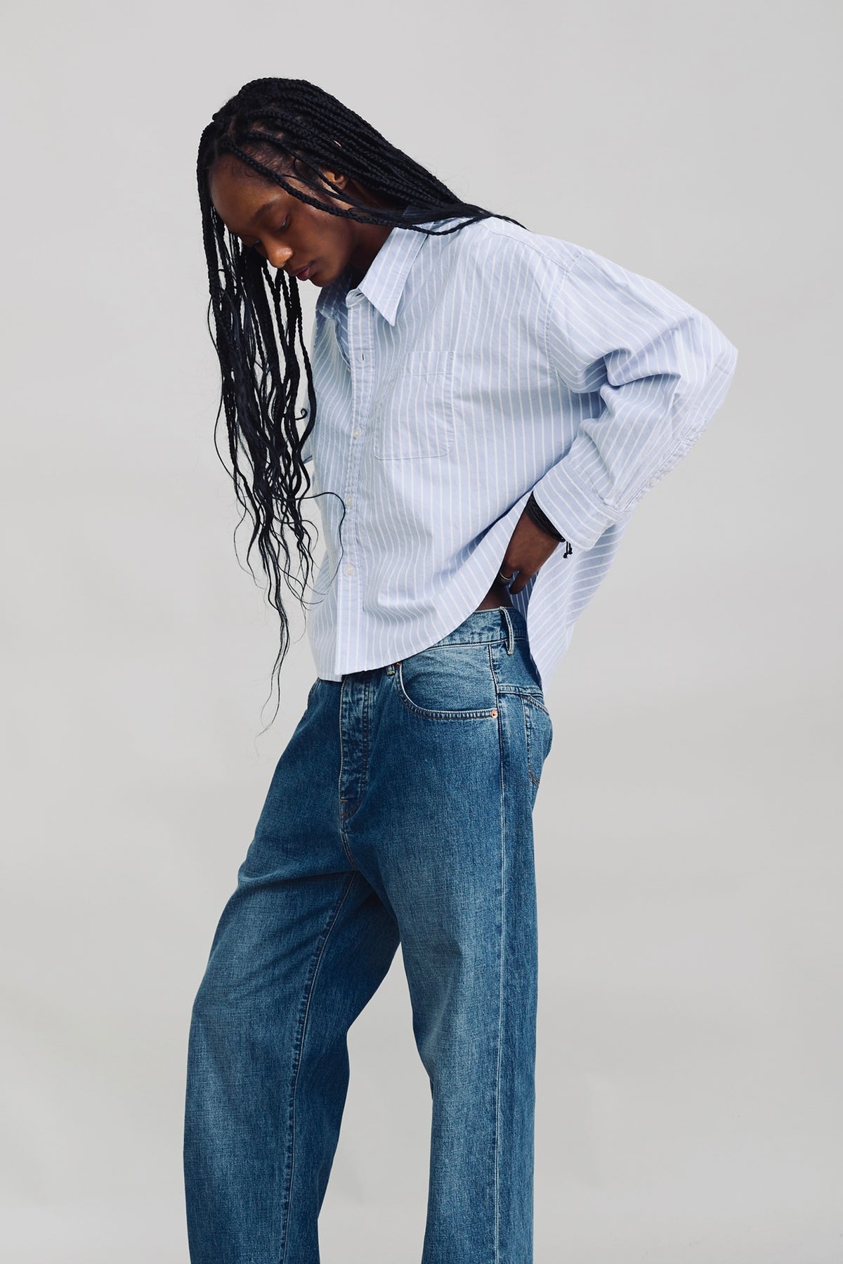 Bailey Cropped Shirt - Light Blue Stripe Oxford