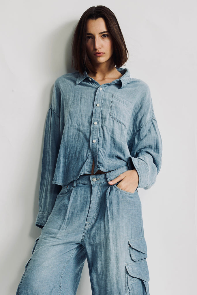 Cropped Work Shirt - Indigo Chambray