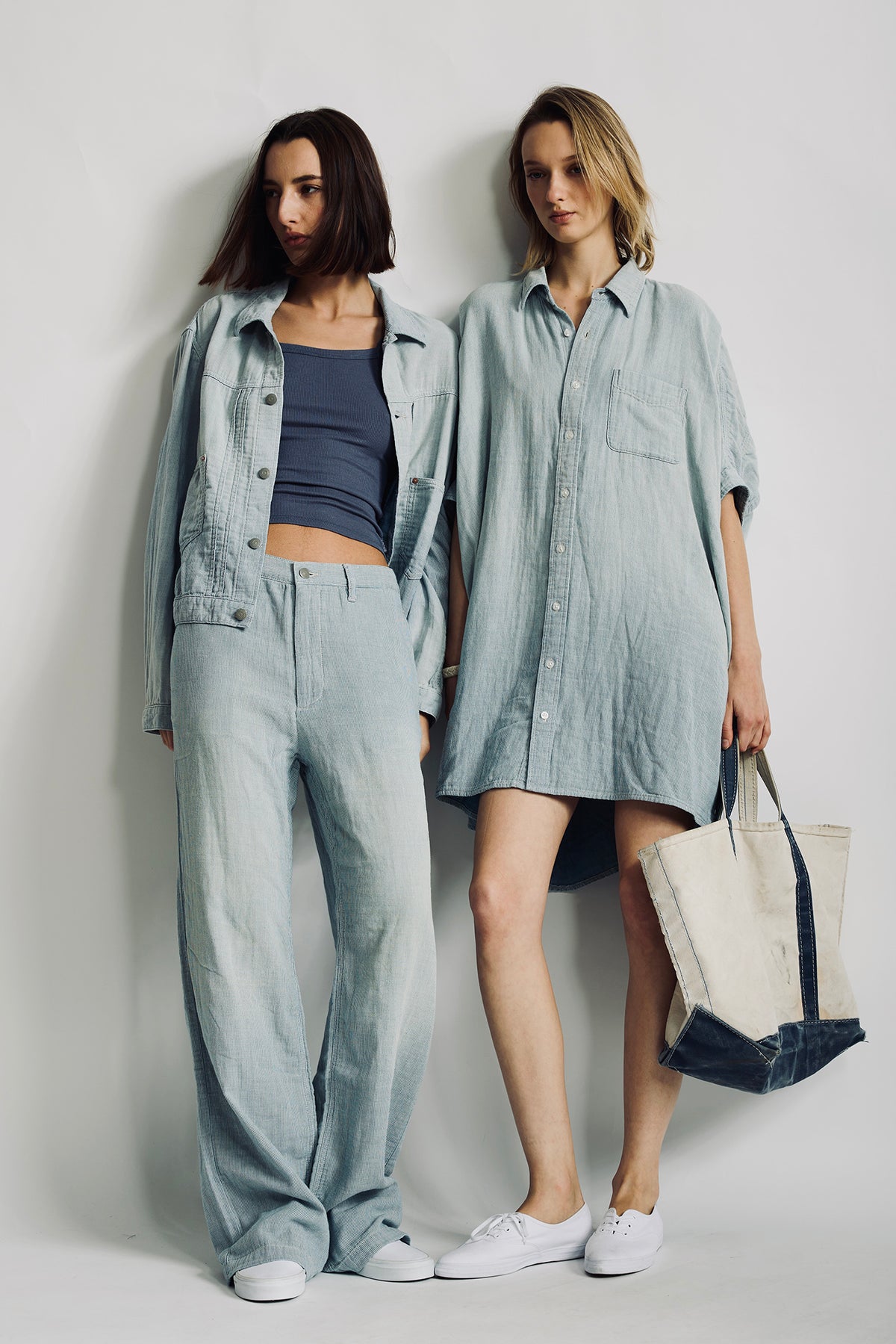 Oversized Cuffed Shirtdress - Double Cloth Indigo Stripe