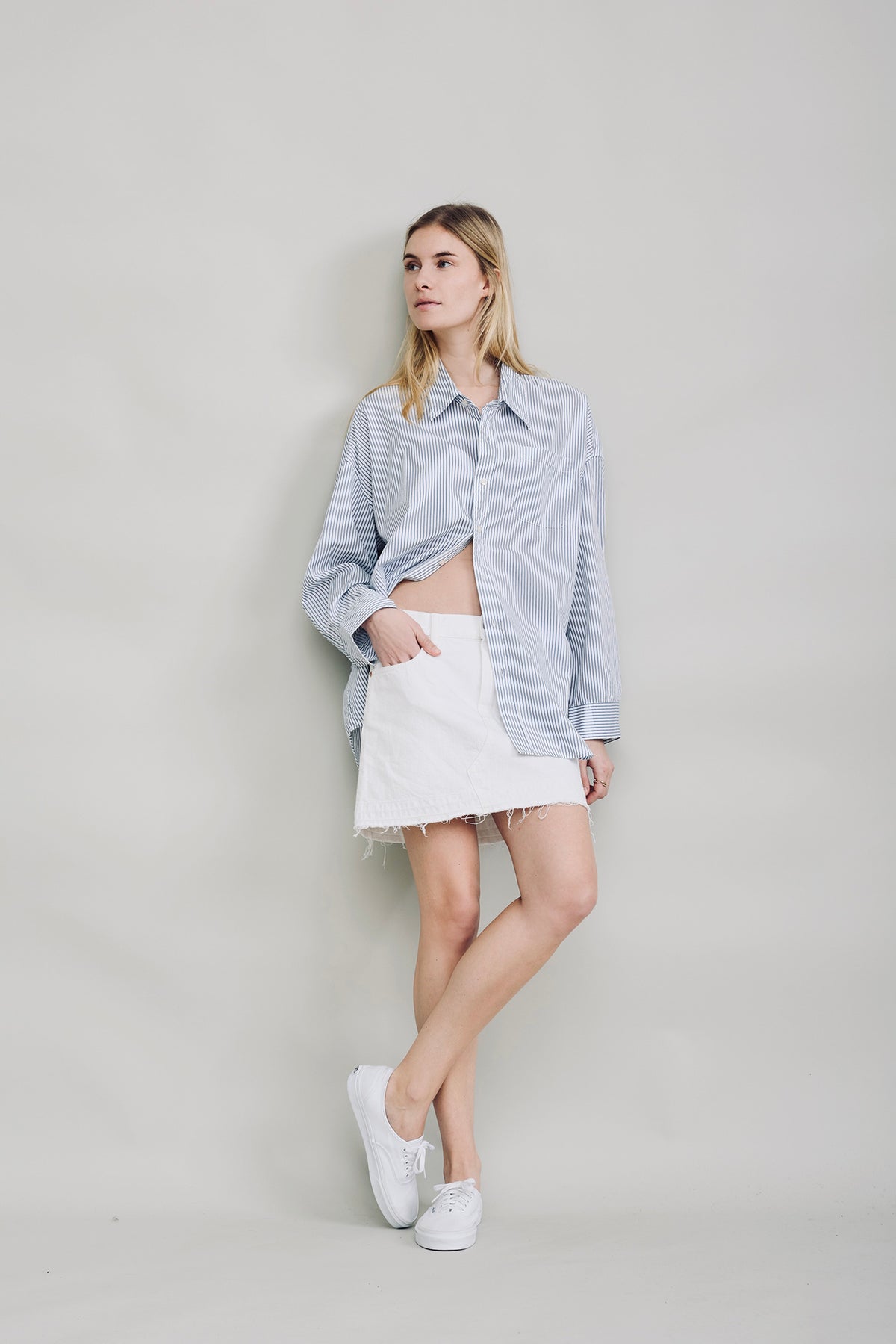 Sutton Button Front Shirt - Blue Stripe