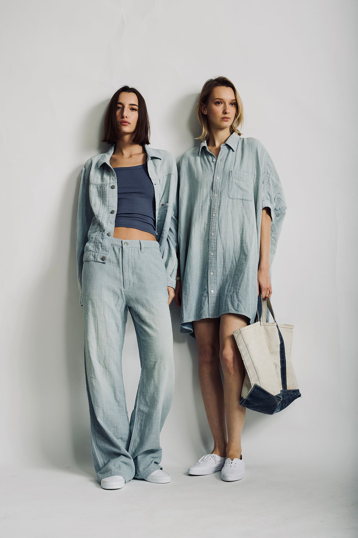Teri Wide Leg Chino - Double Cloth Indigo Stripe