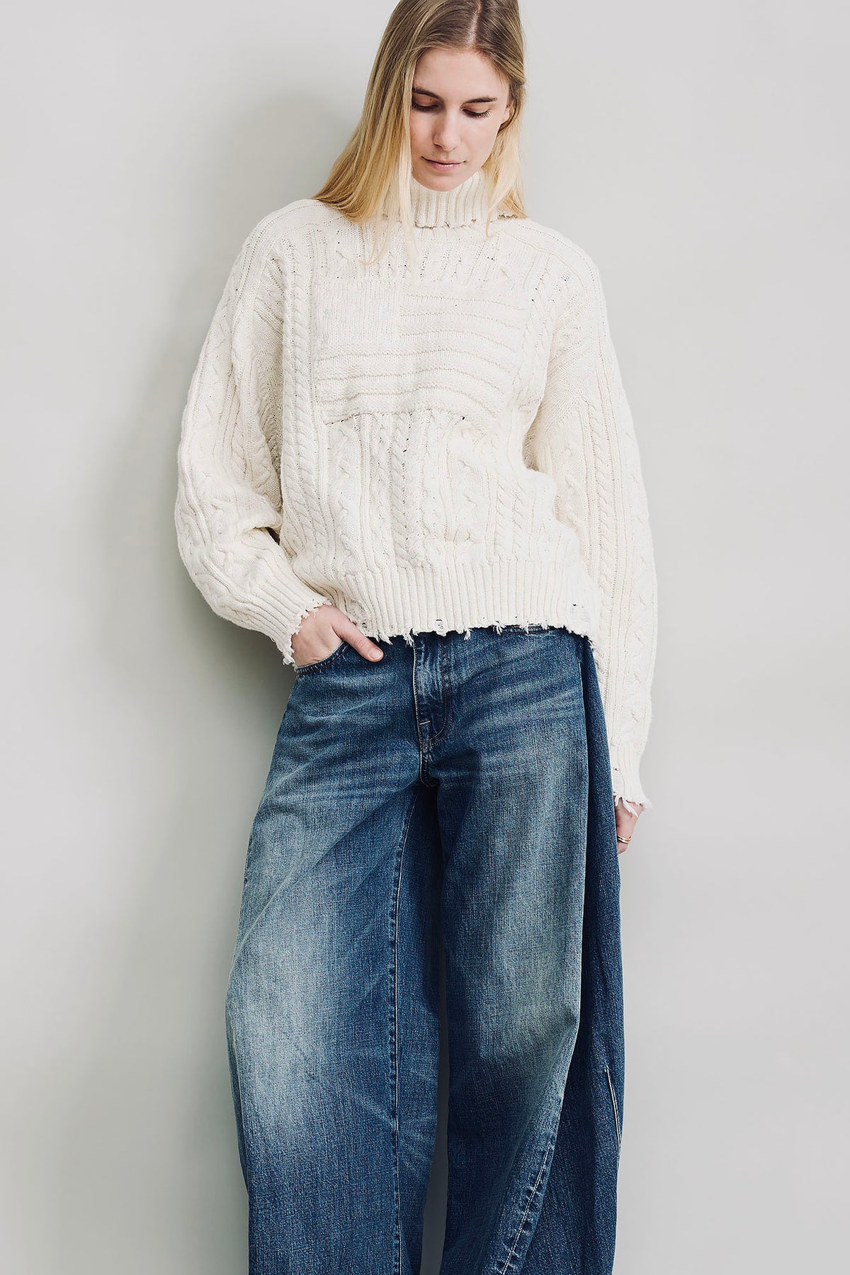 Shadow Flag Turtleneck Sweater - Off White Slub