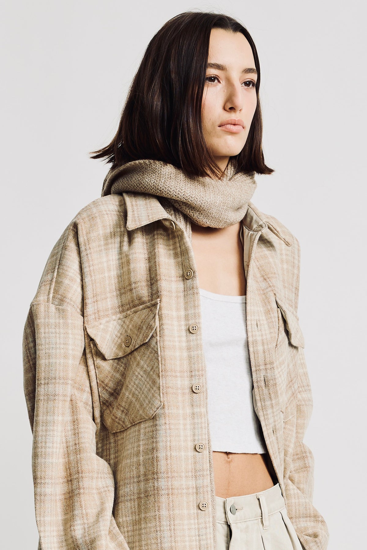 Rory Shirt Jacket - Light Khaki Plaid