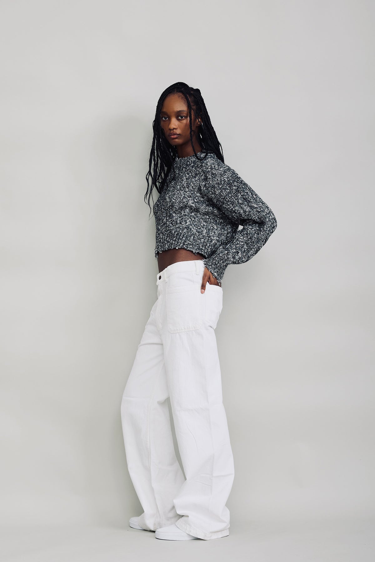 Leighton Cable Crew - Heather Black