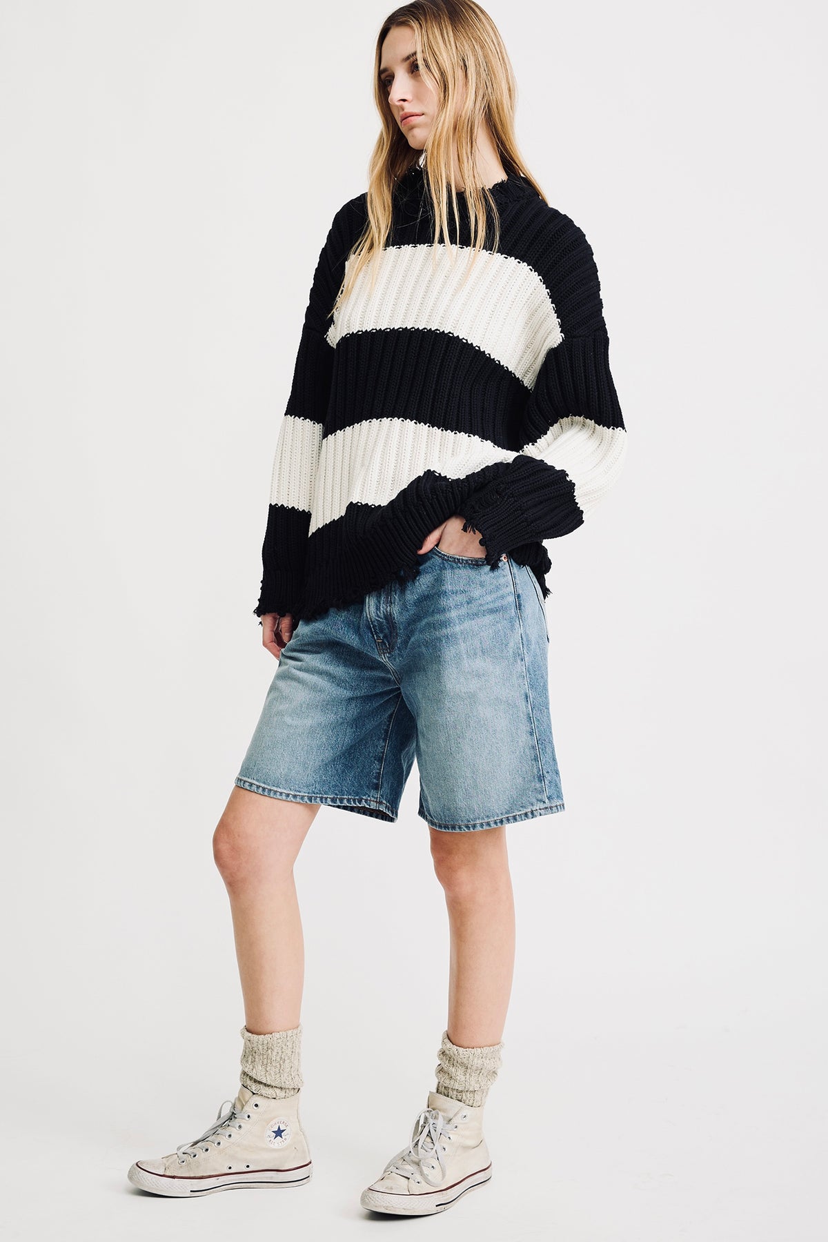 Oversized Ribbed Sweater - Black/Ecru Jumbo Stripe