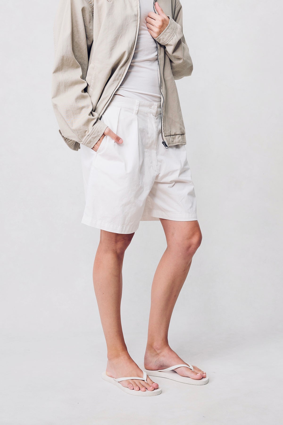 Double Pleat Shorts - White