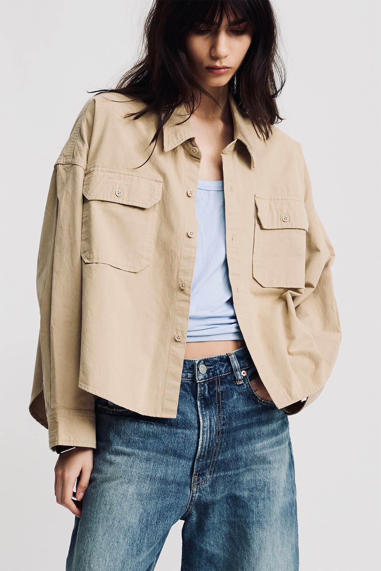 Cropped Utility Shirt - Light Khaki