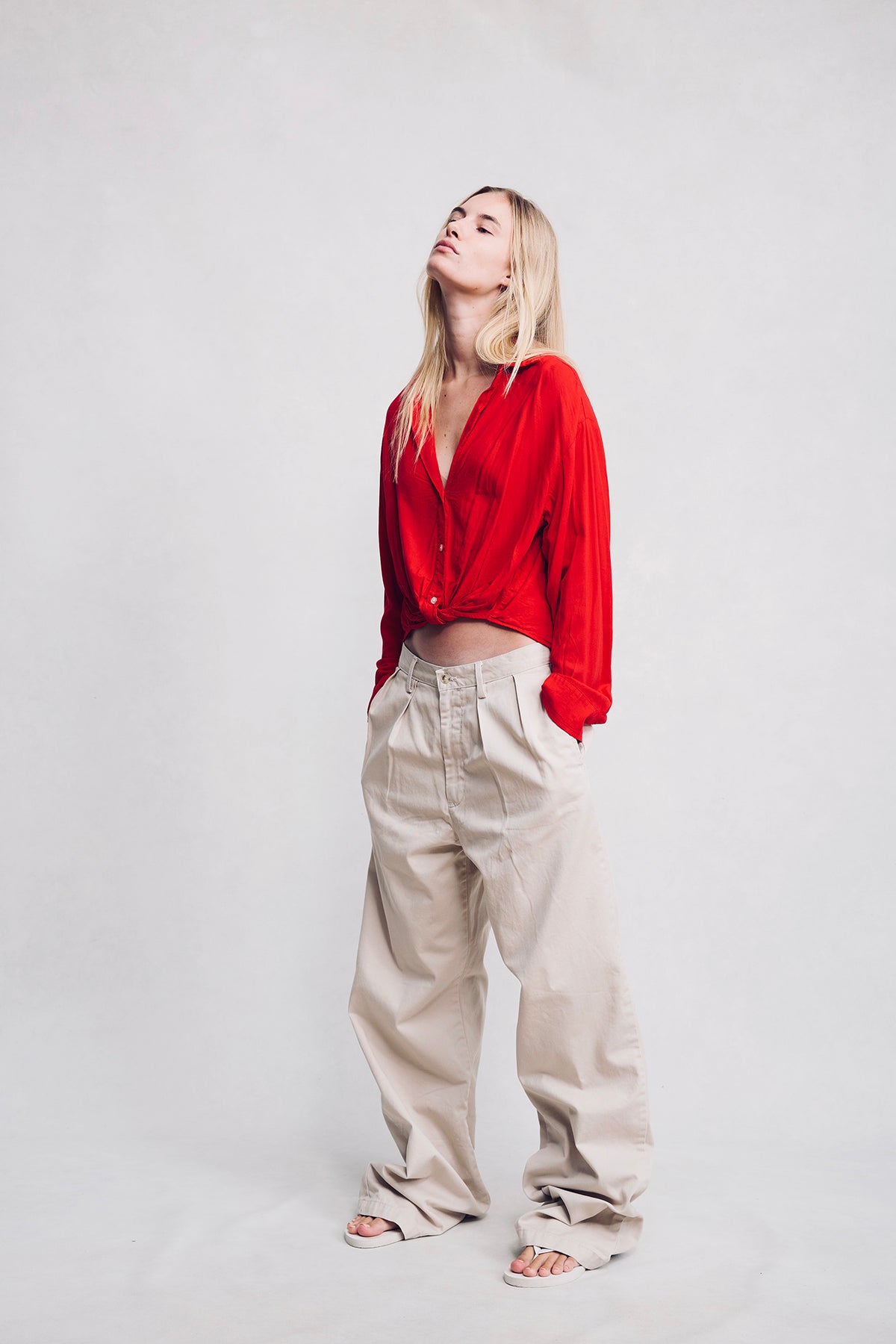 Slim Twisted Front Beach Shirt - Red
