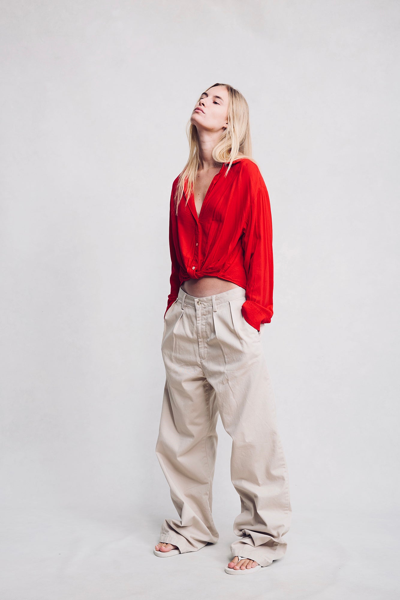 Slim Twisted Front Beach Shirt - Red