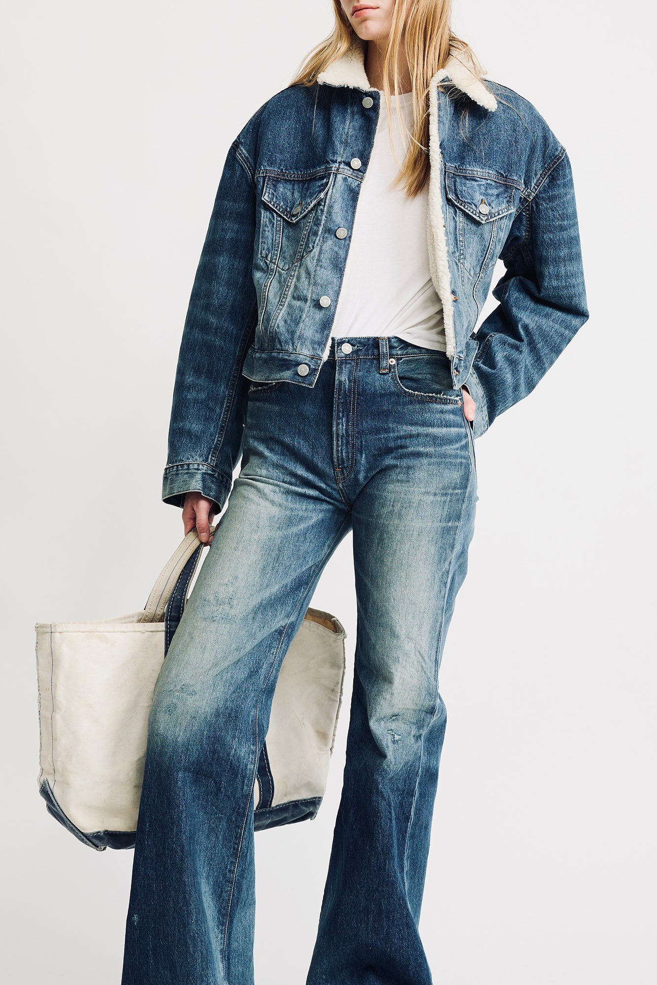 Iris Boxy Trucker Jacket - Fenmore Blue W/Sherpa Lining