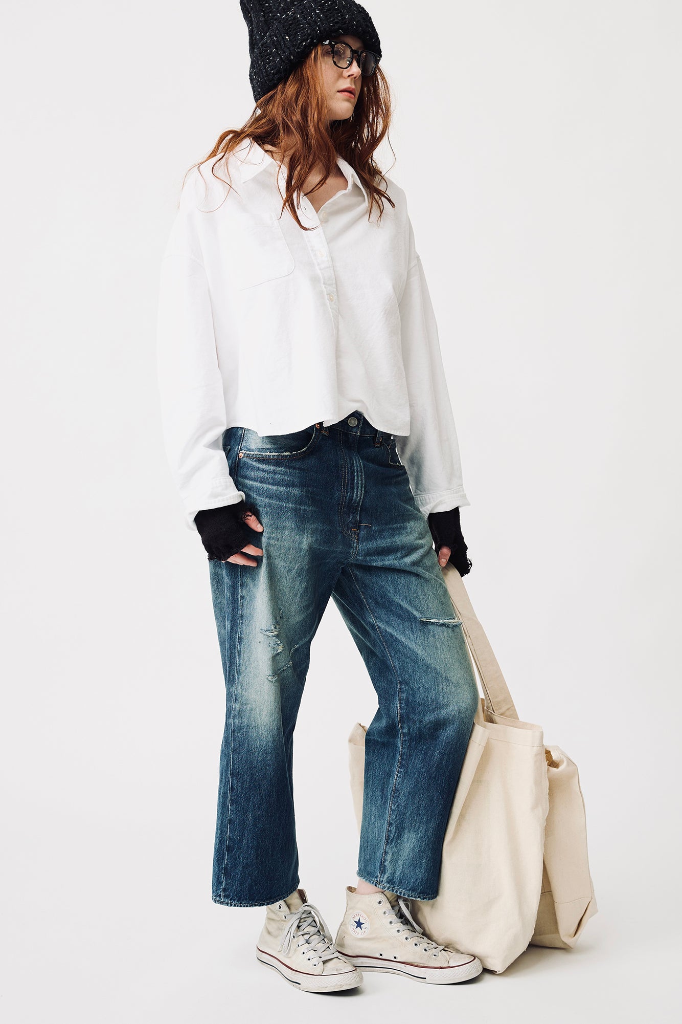 Cropped Button Front Shirt - White