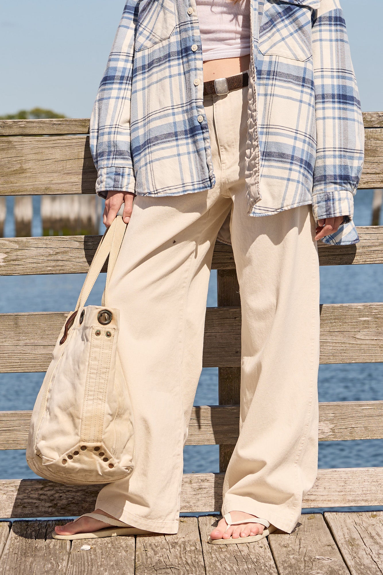 Chino mit flacher Vorderseite und weitem Bein - Natur