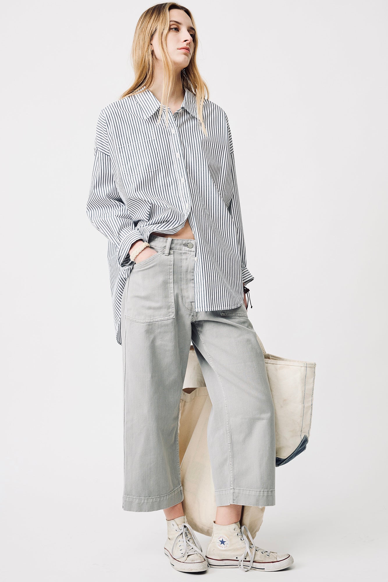 Button Front Shirt - Navy On White Stripe