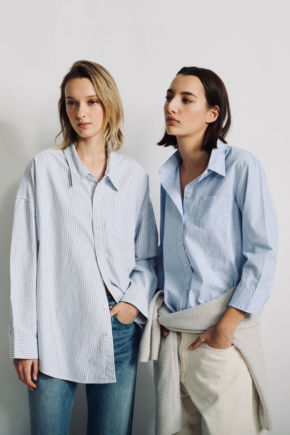 Adrienne Shrunken Shirt - Light Blue Micro Stripe