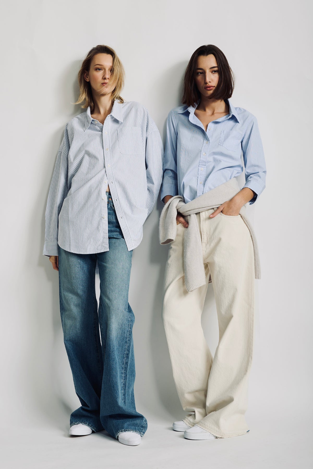 Adrienne Shrunken Shirt - Light Blue Micro Stripe
