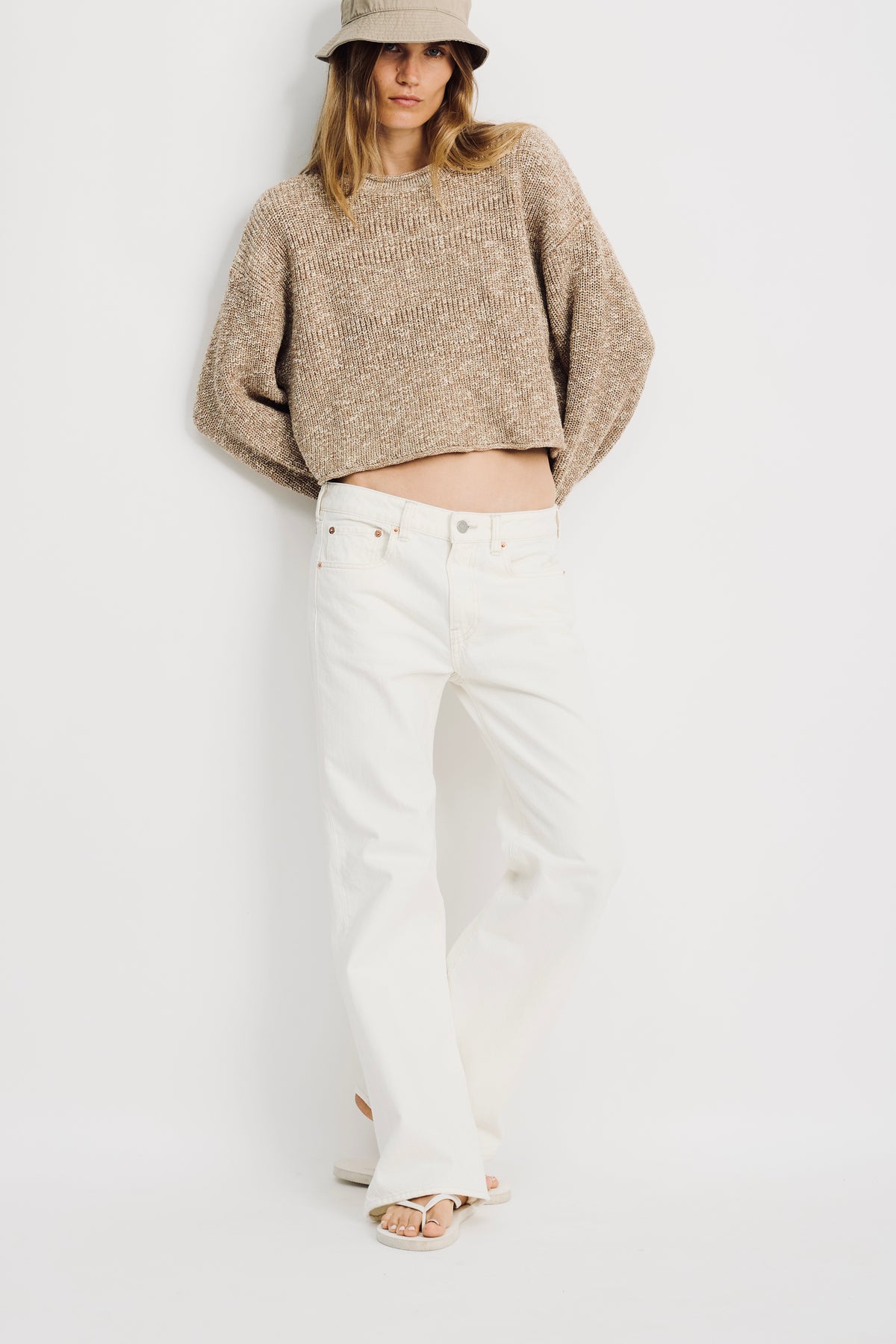 Jenna Cropped Flare Jean - Vintage Cream White