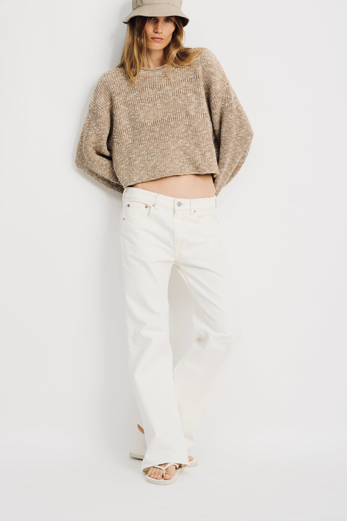 Jenna Cropped Flare Jean - Vintage Cream White