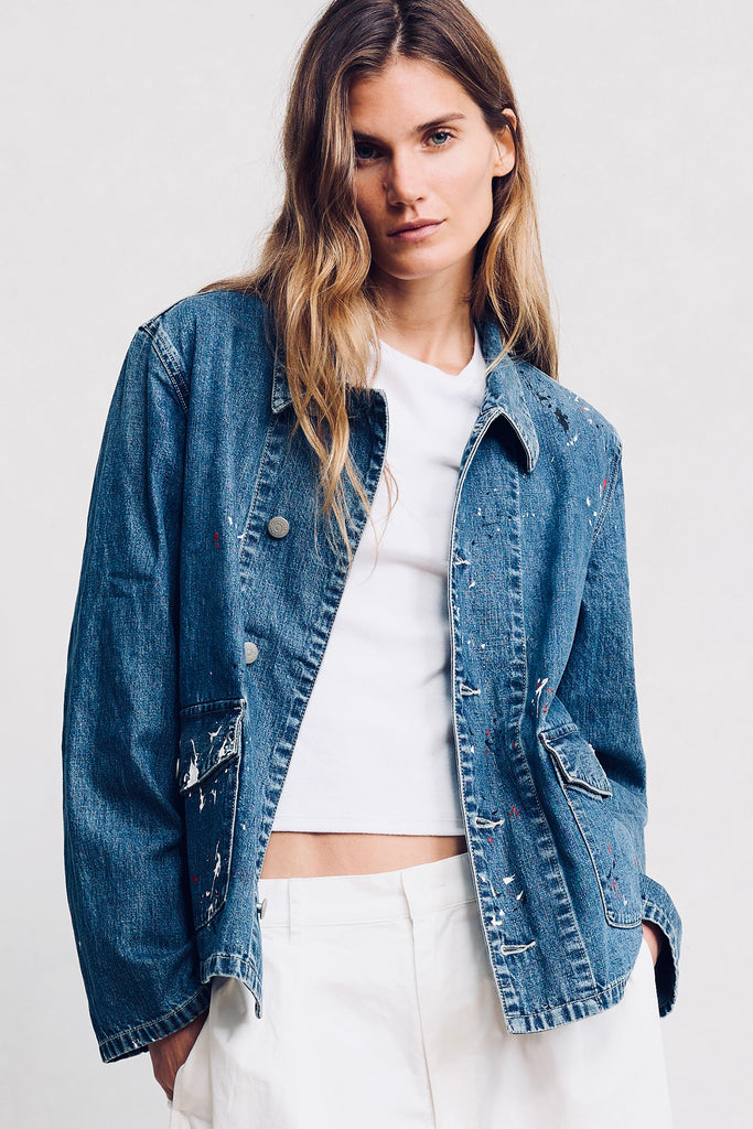 Grace Denim Work Jacket - Shane Indigo Paint Splatter