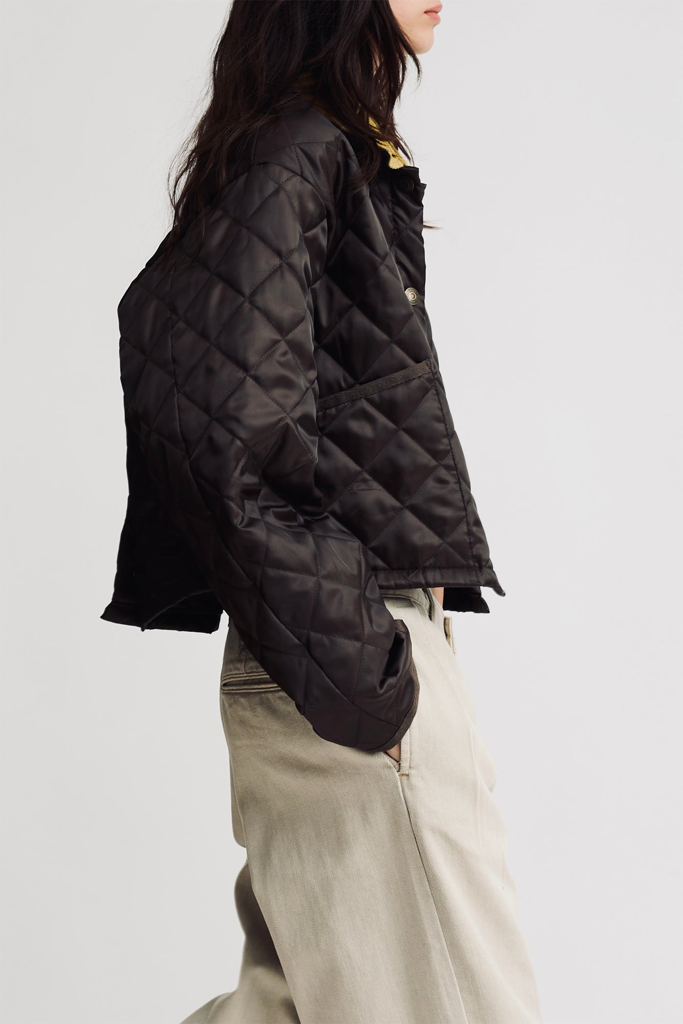Cropped Quilted Jacket - Brown