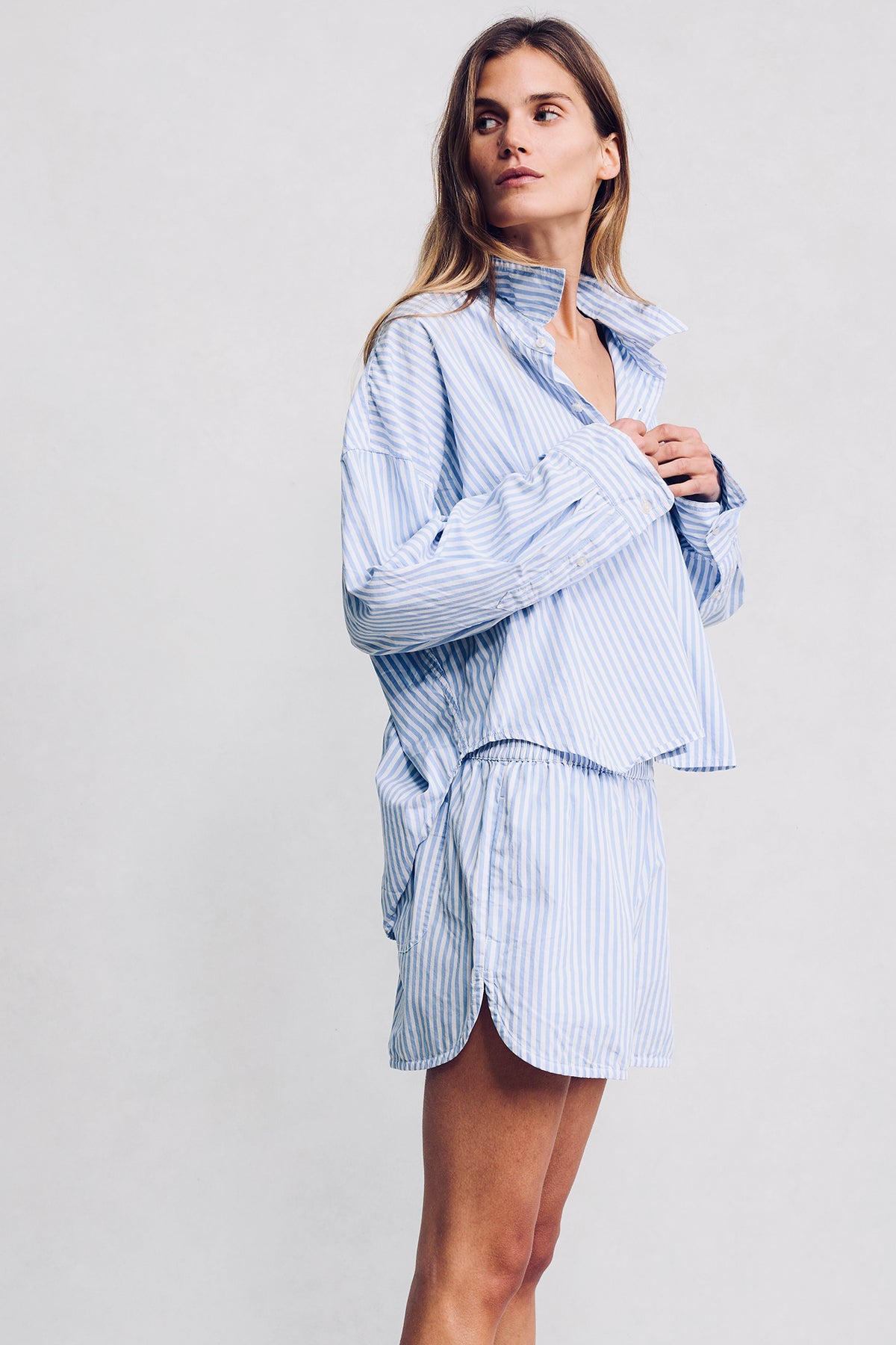 Cropped Shirt - Light Blue Stripe