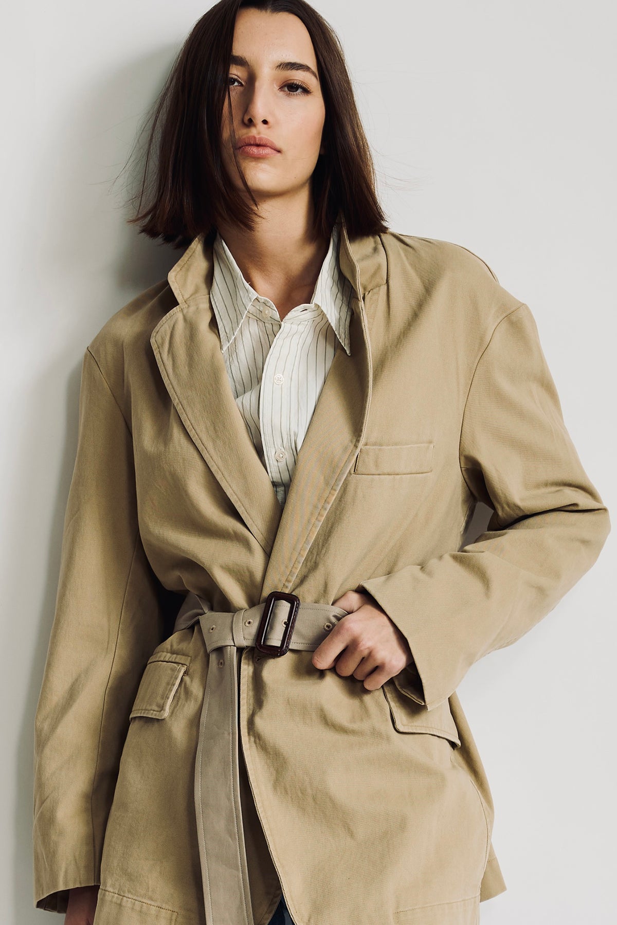 Deconstructed Blazer With Belt - Khaki