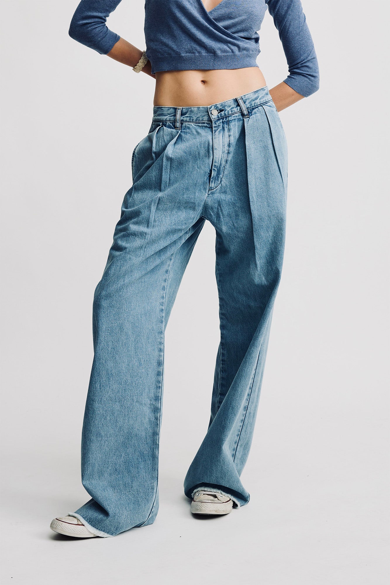 Blair Double Pleated Pant - Stone Wash Blue