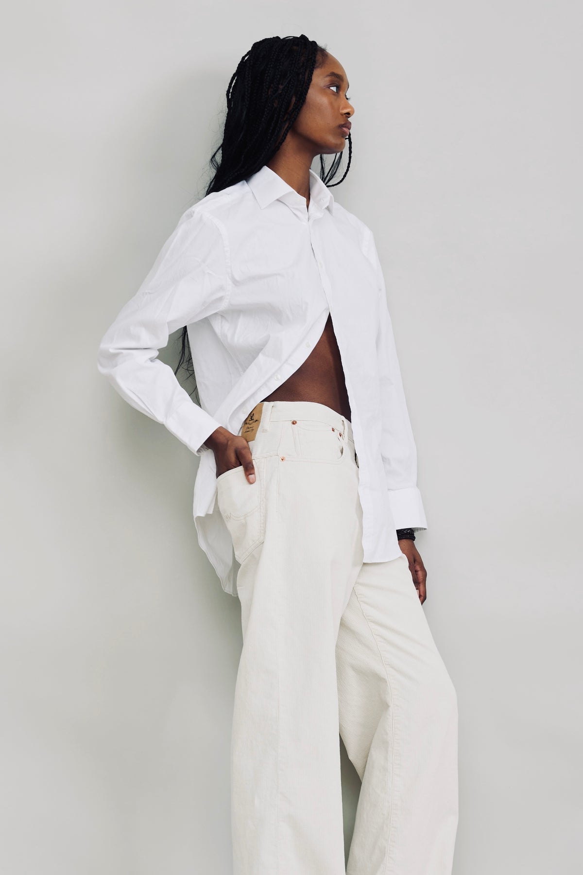 Teri Wide Leg Cord - Ecru White Pinwale Cord