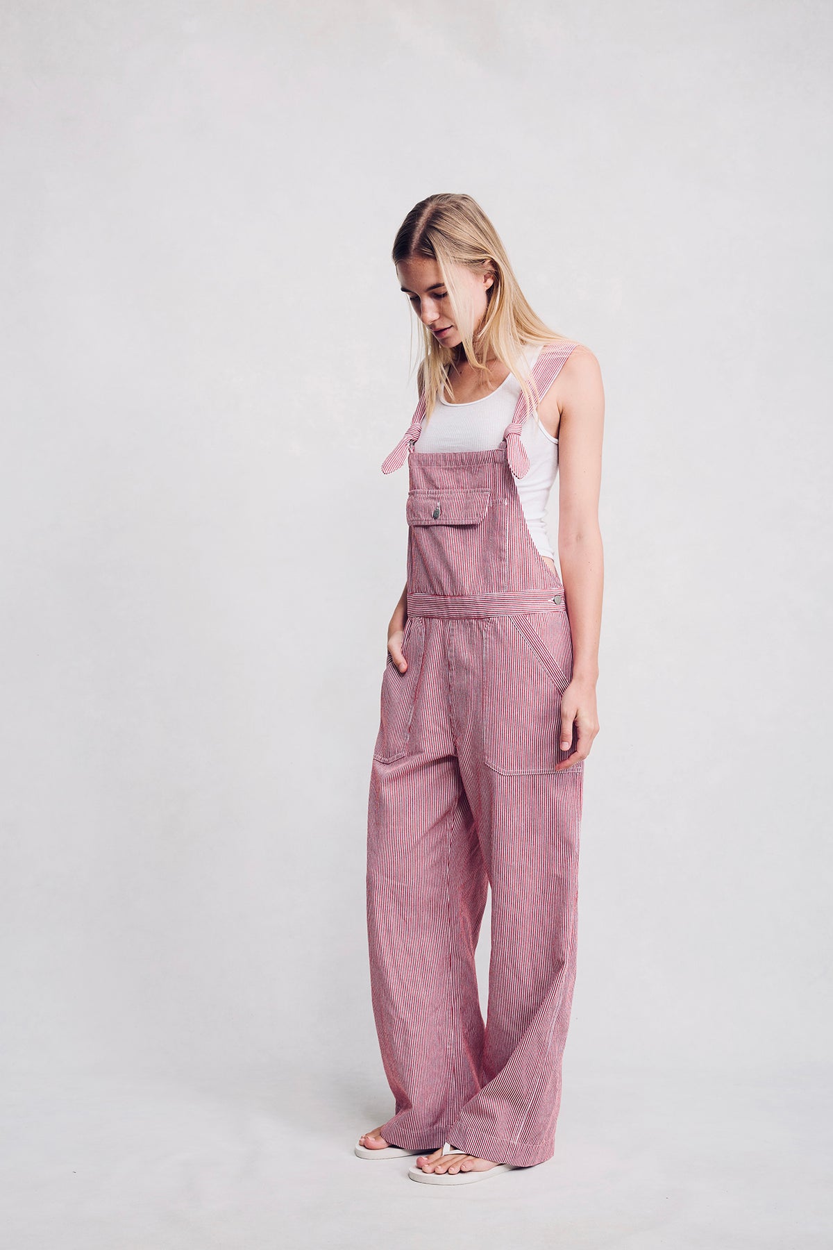 Tie Strap Relaxed Overall - Red Railroad Stripe