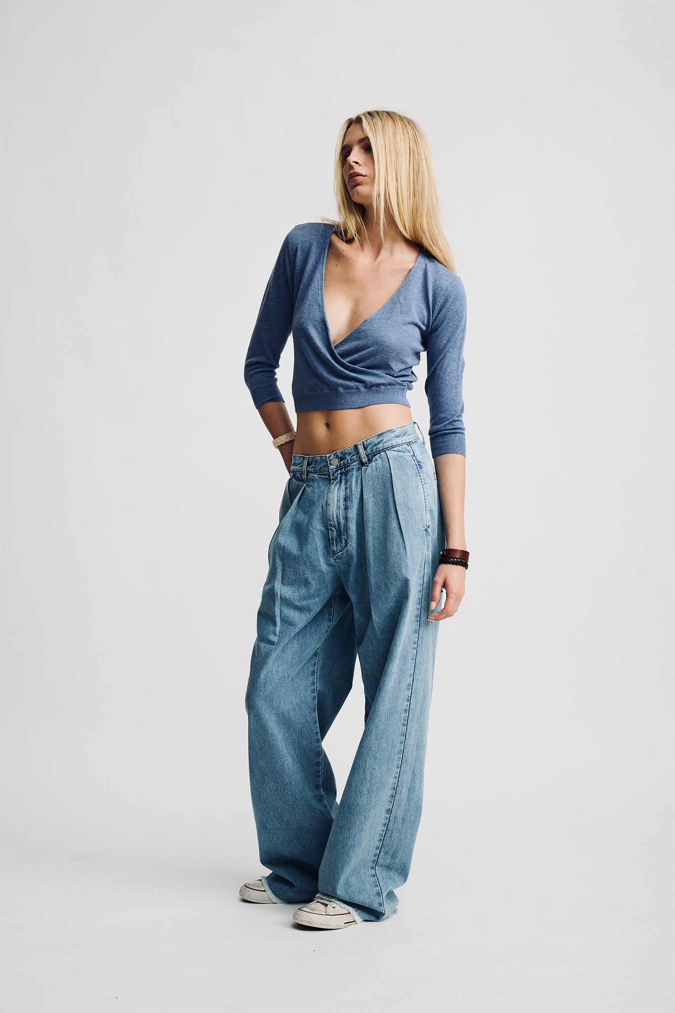 Blair Double Pleated Pant - Stone Wash Blue
