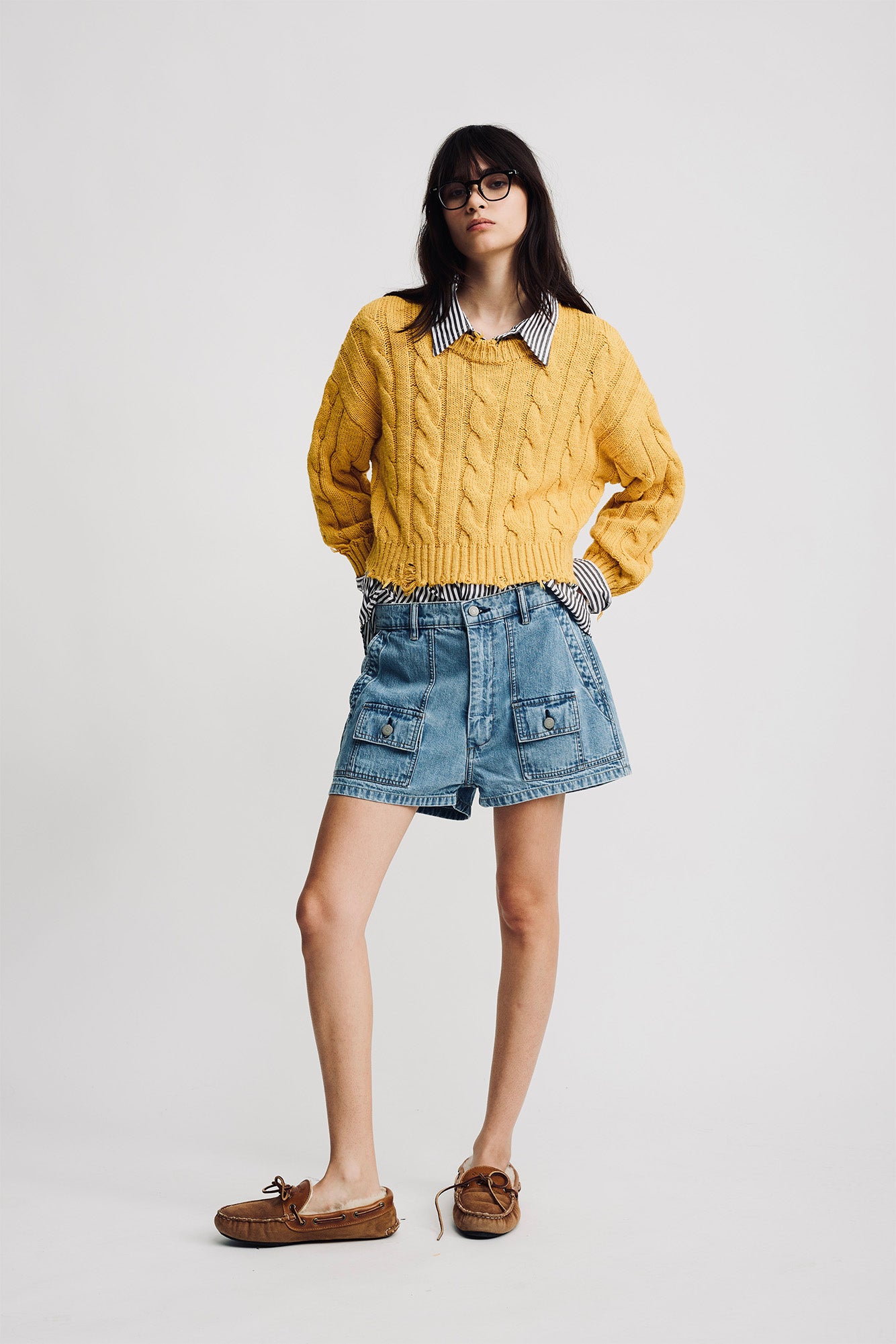 Boxy Cable Sweater - Yellow