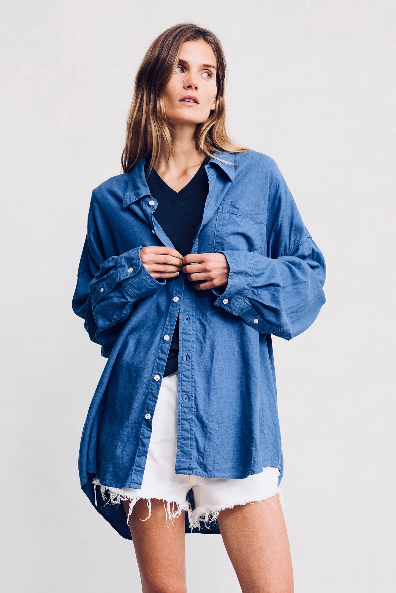 Sutton Button Front Shirt - Bright Blue