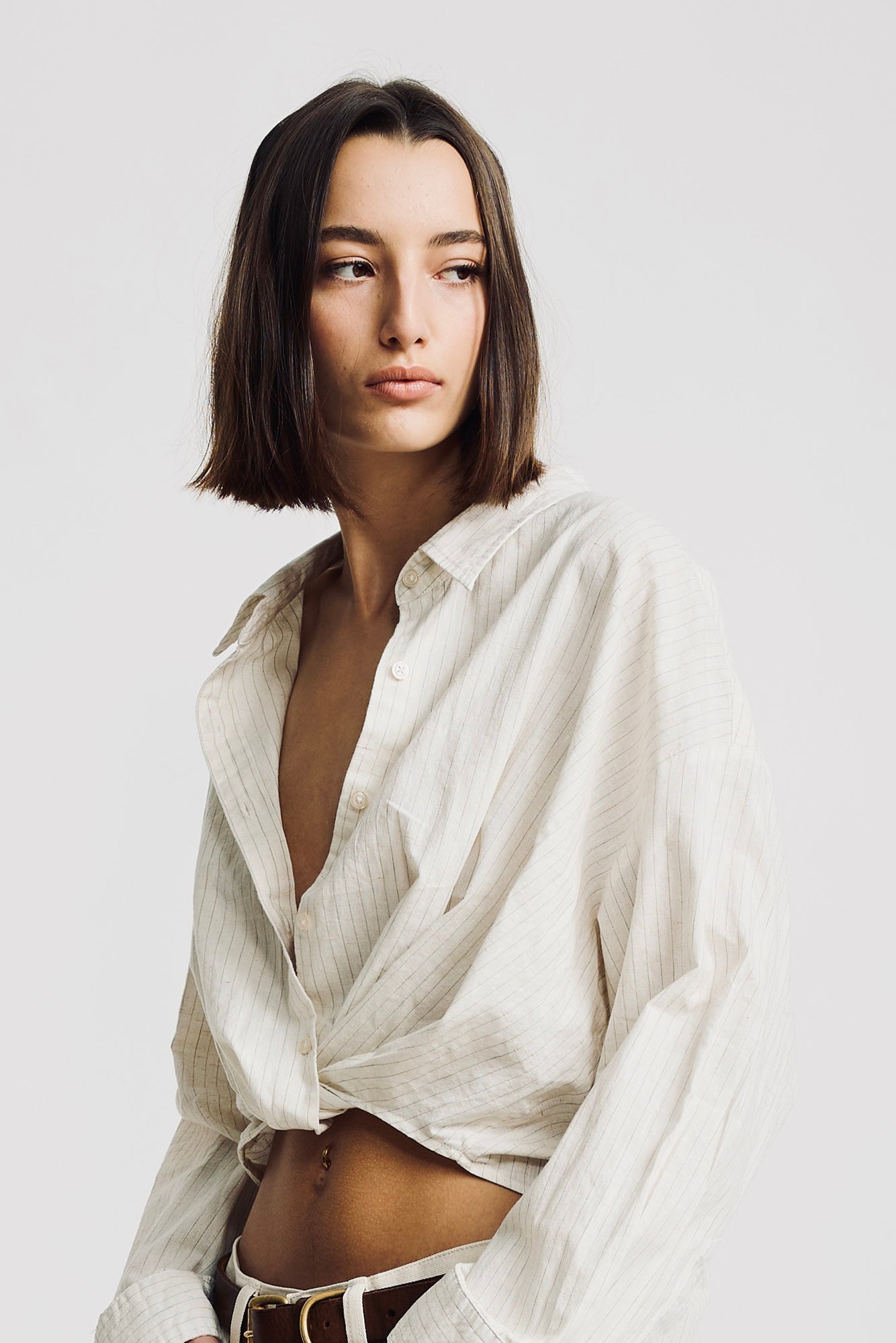 Twisted Front Shirt - Off White Pinstripe