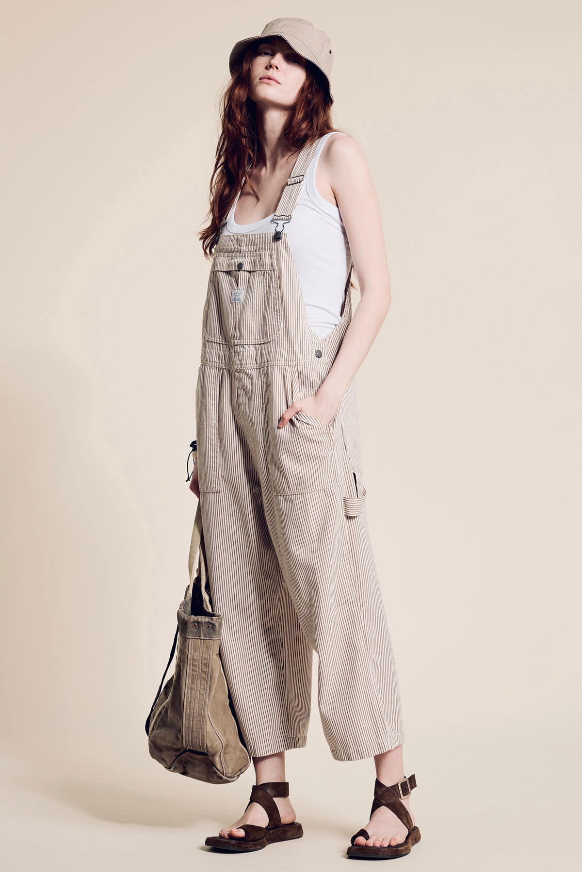 Relaxed Overall - Brown Railroad Stripe