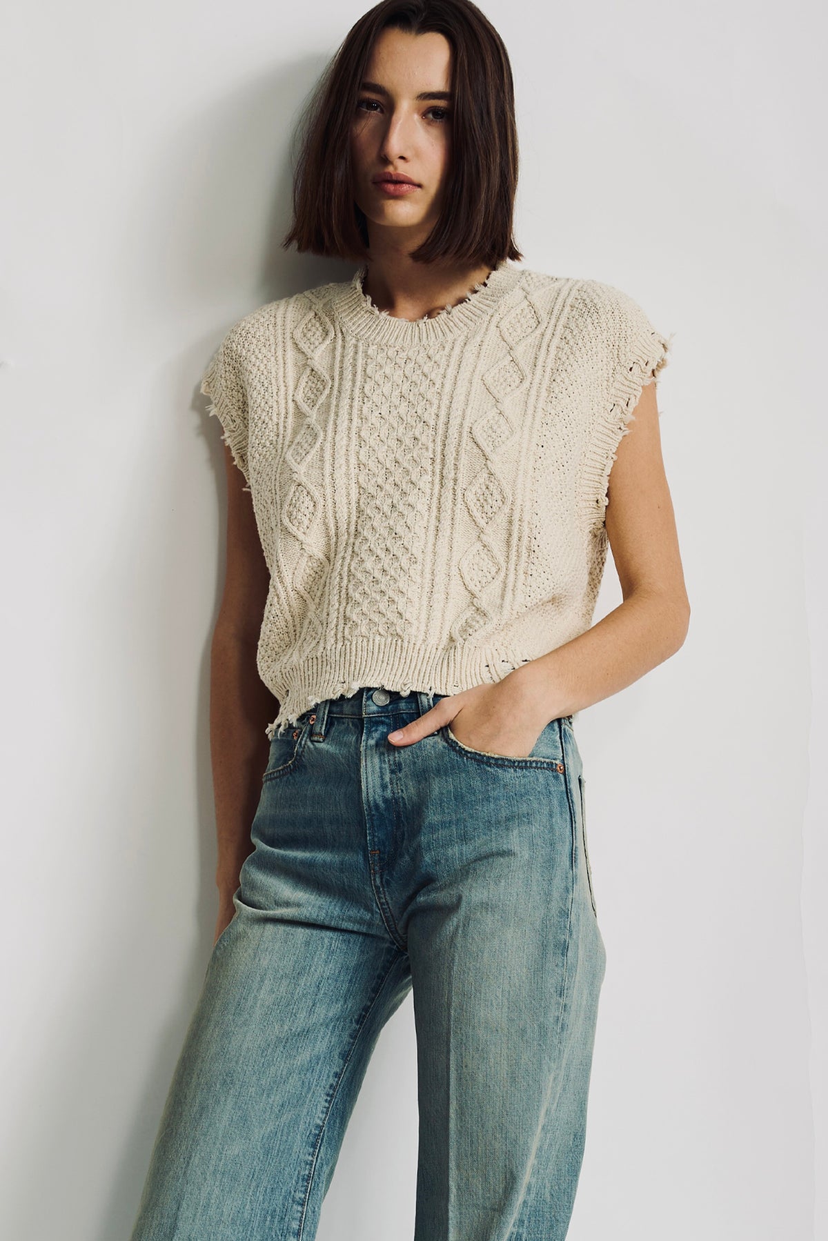 Boyfriend Cable Vest - Ecru White Slub