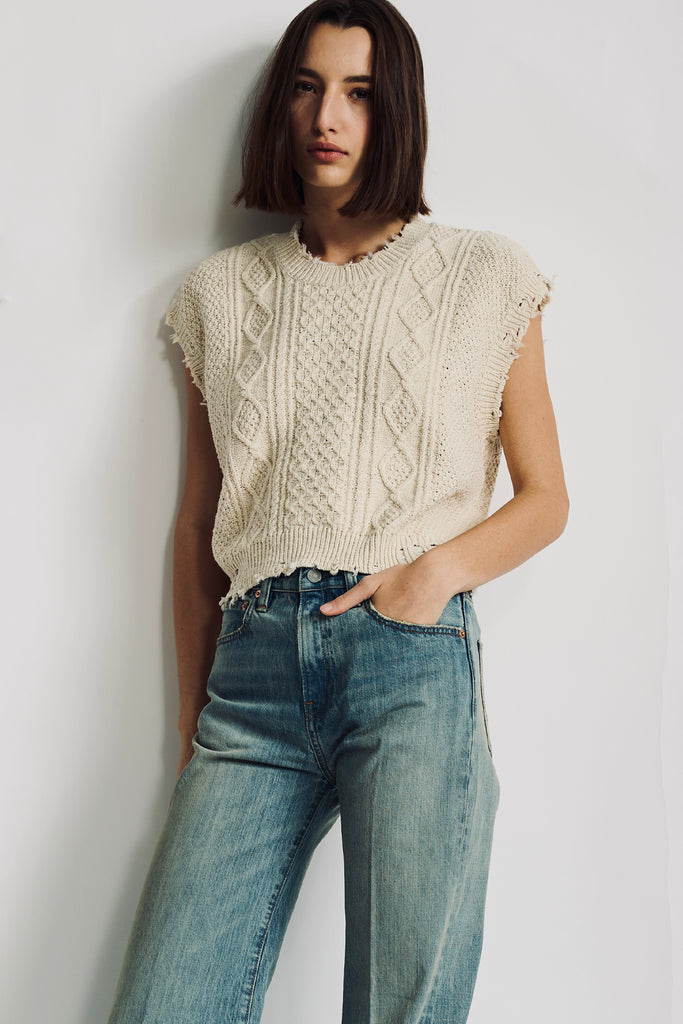 Boyfriend Cable Vest - Ecru White Slub