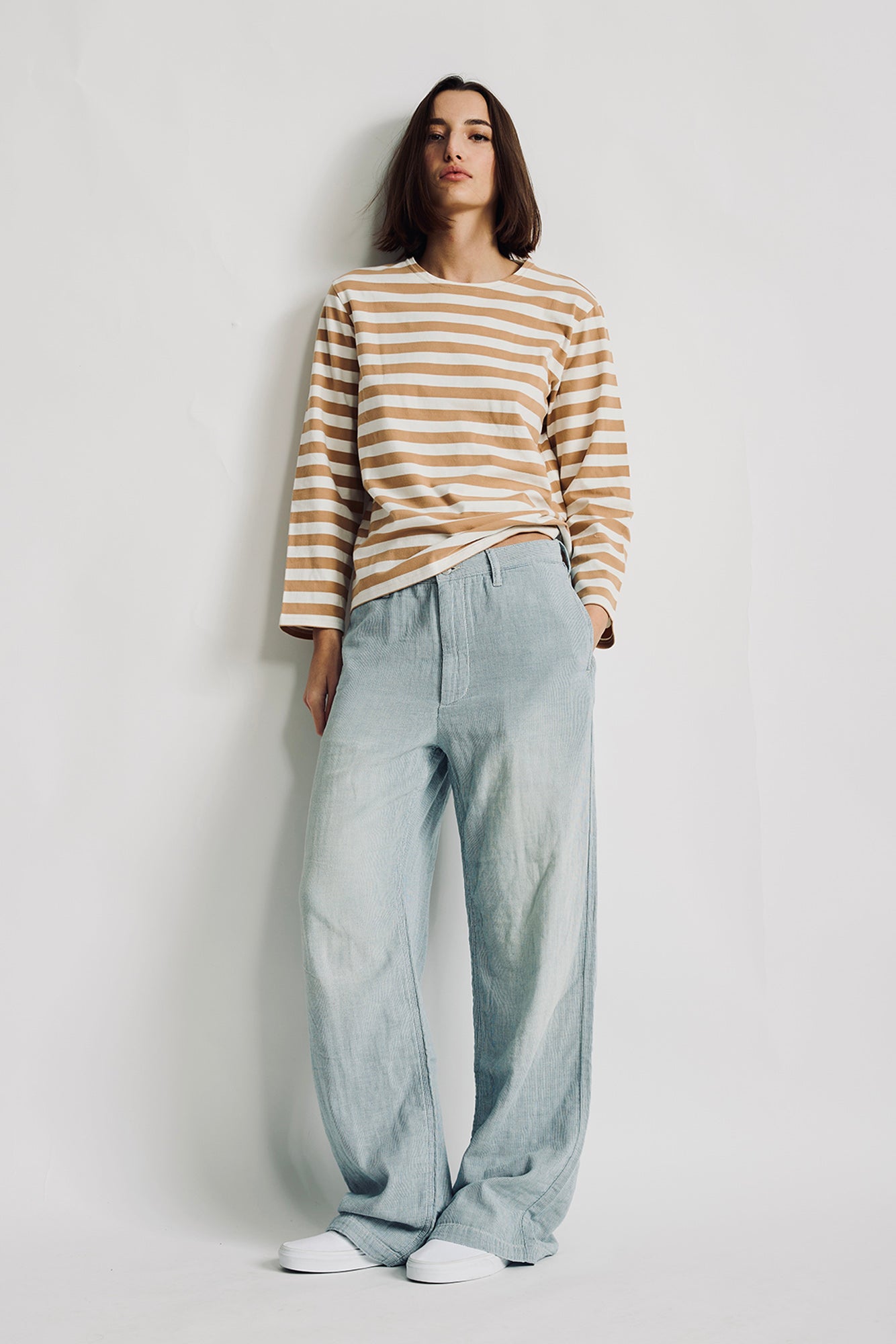 Mills Pond Striped Tee - Wide Light Brown Stripe