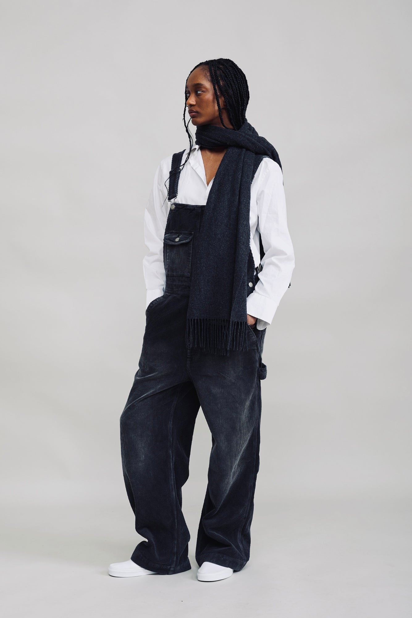 Slouch Bib Overall - Washed Black Cord