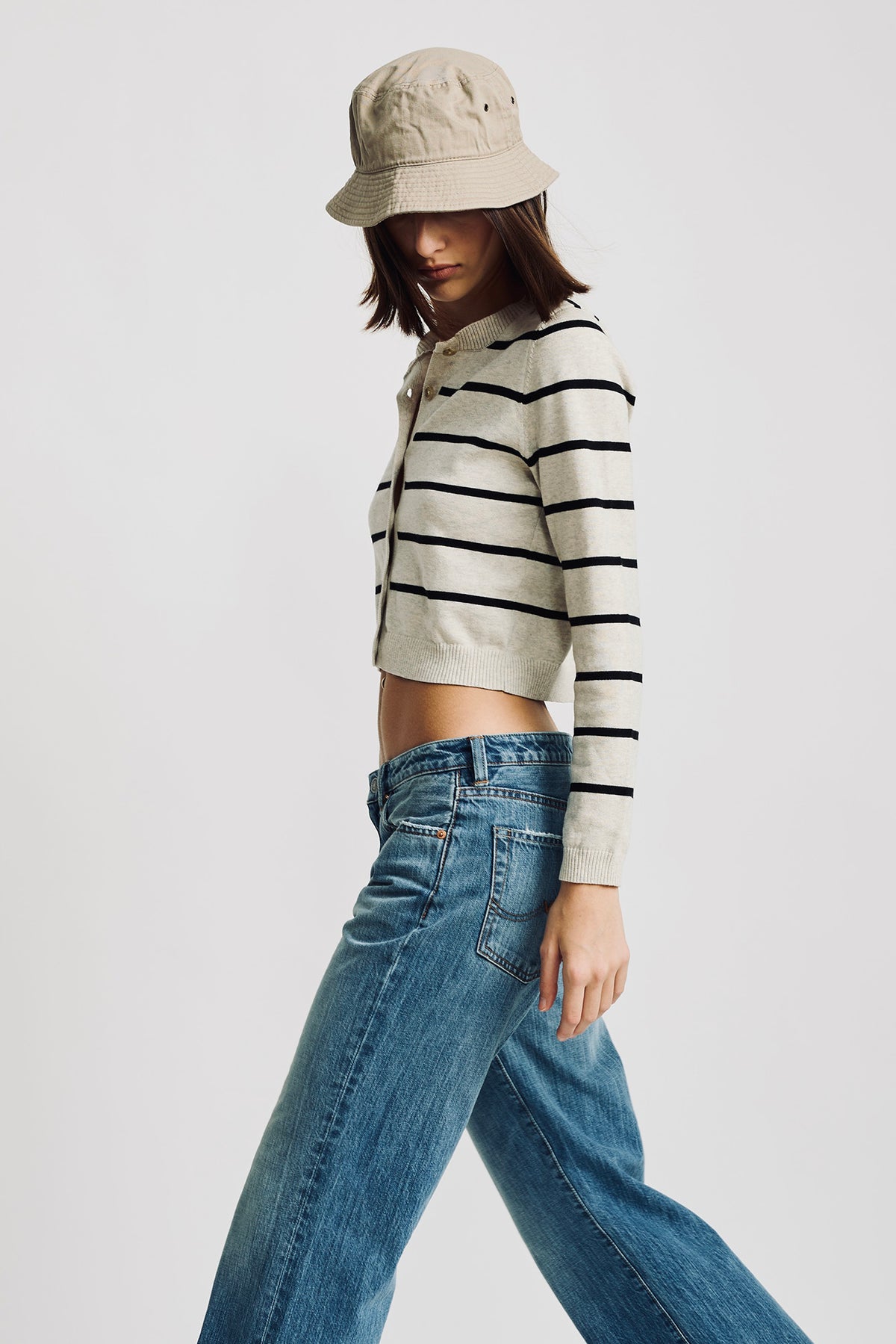 Riley Cardigan - Heather Grey With Black Stripe