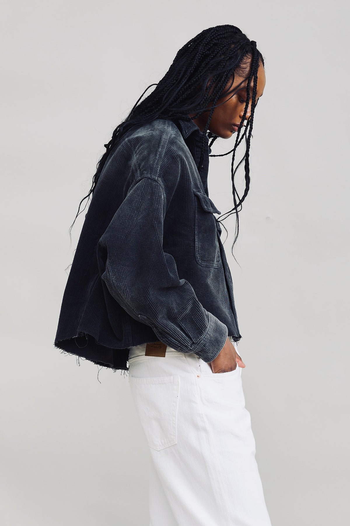 Cropped Utility Shirt - Washed Black Cord