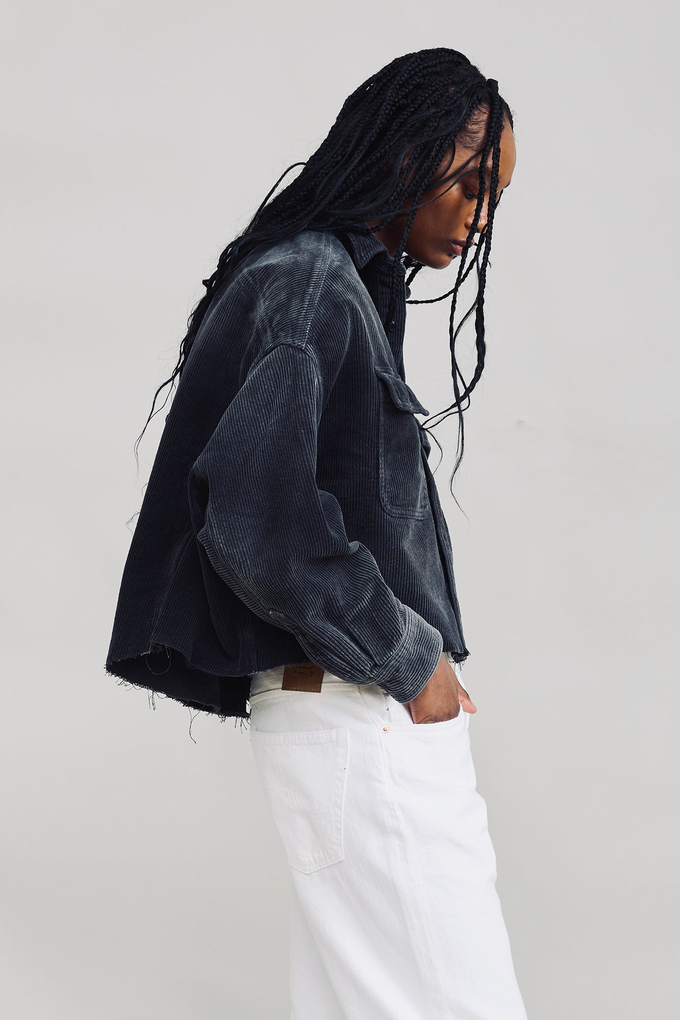Cropped Utility Shirt - Washed Black Cord