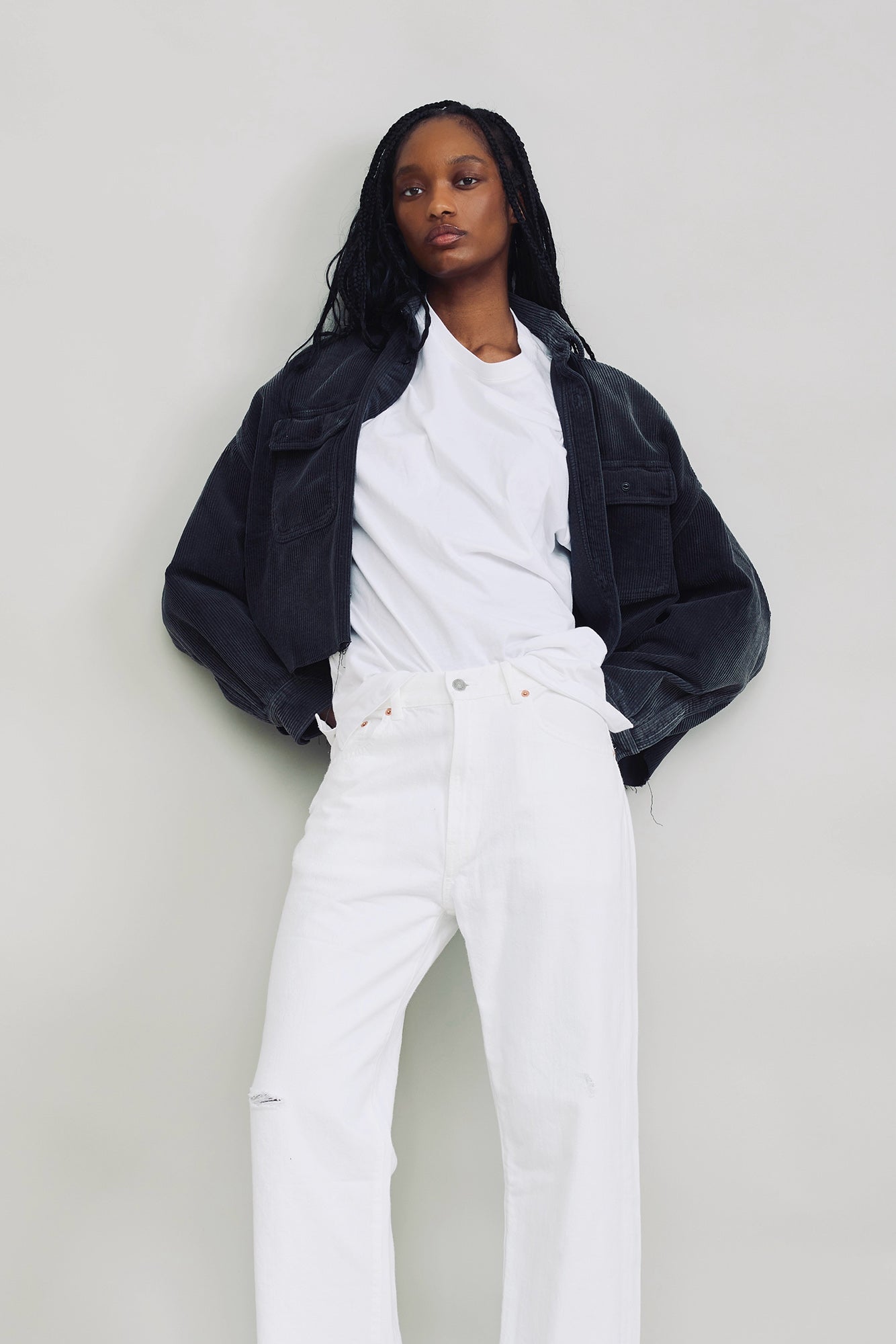 Cropped Utility Shirt - Washed Black Cord