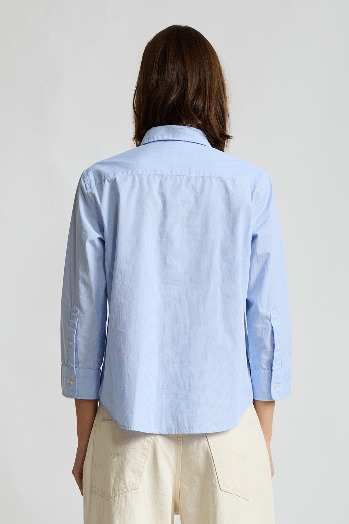 Adrienne Shrunken Shirt - Light Blue Micro Stripe