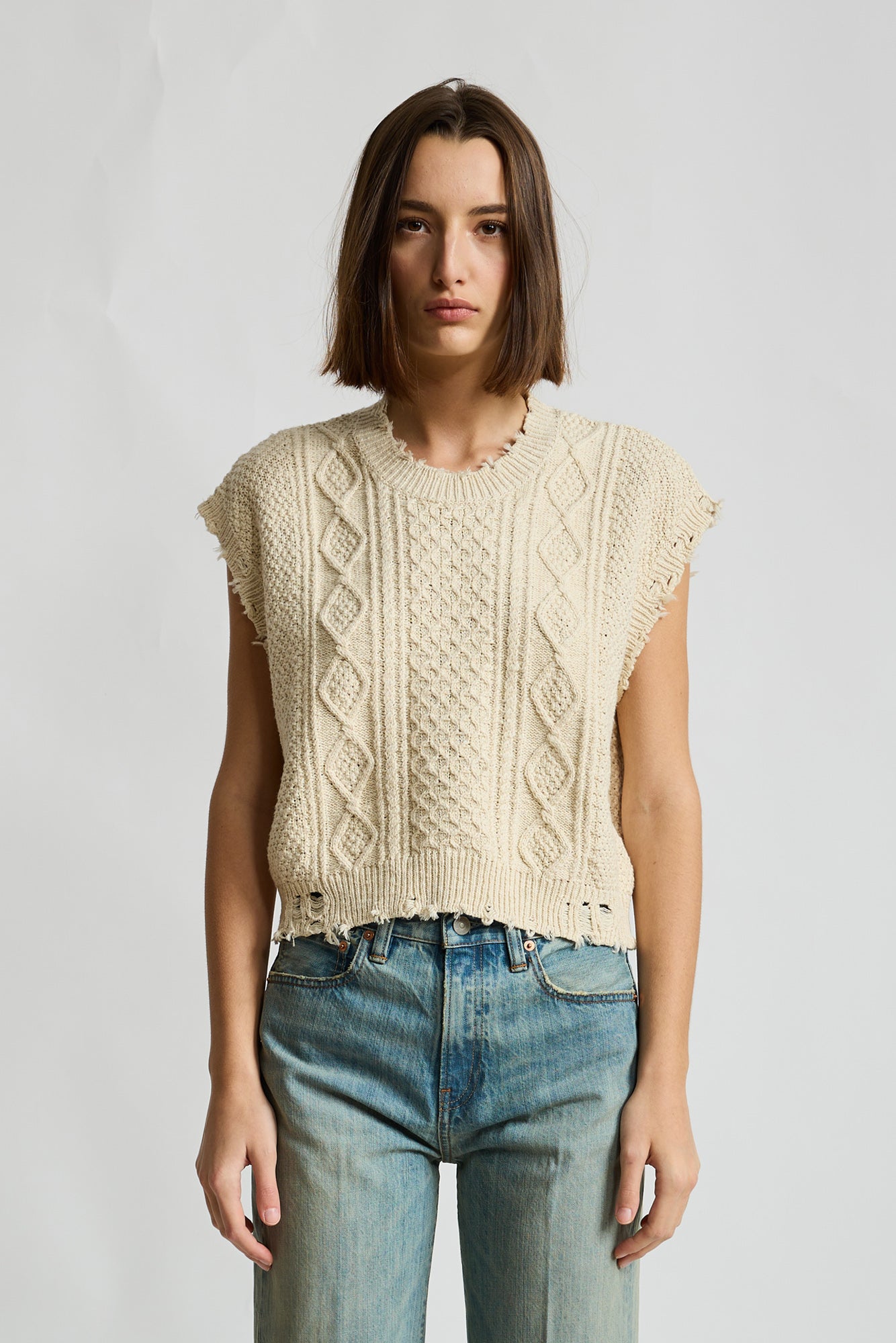 Boyfriend Cable Vest - Ecru White Slub