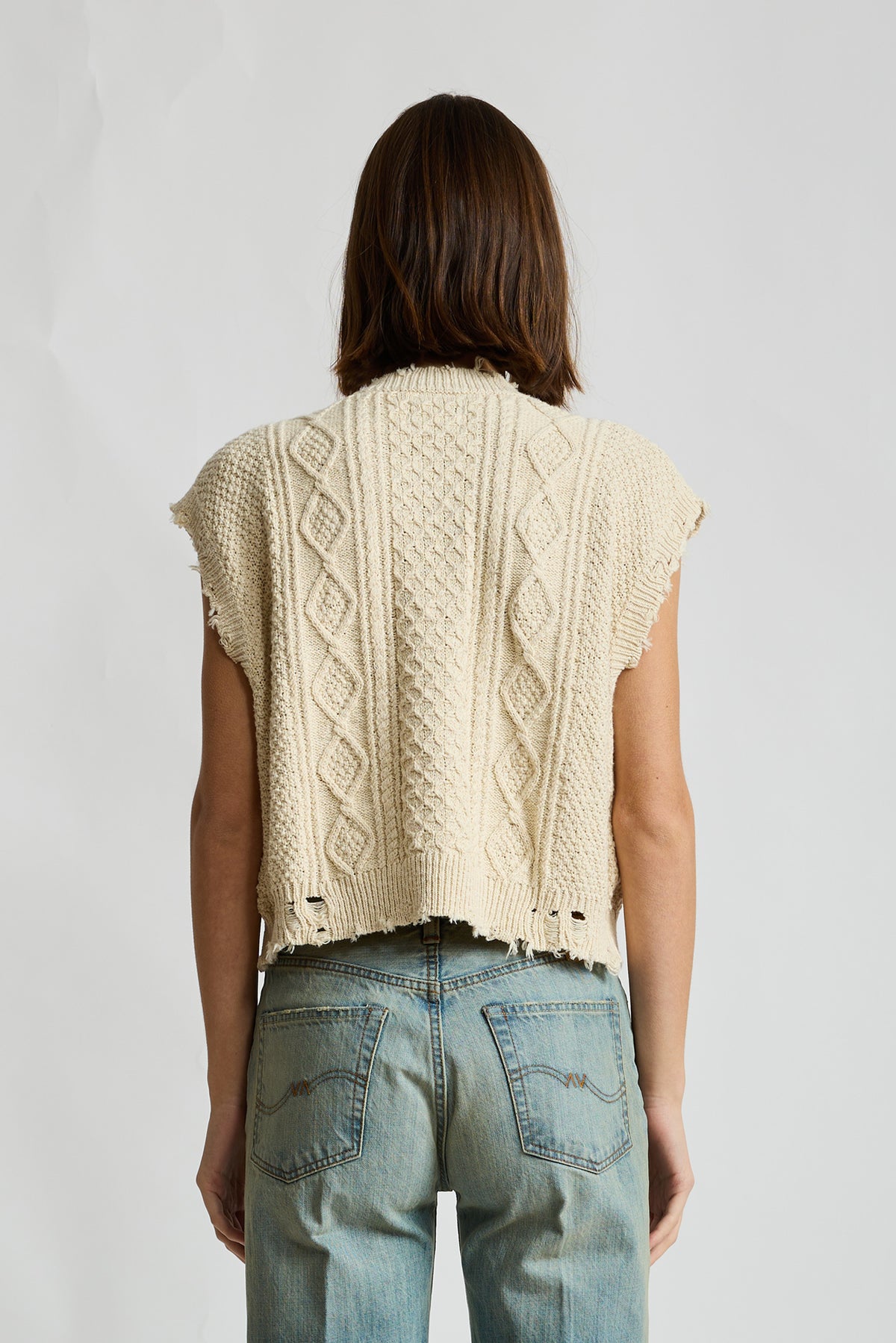 Boyfriend Cable Vest - Ecru White Slub