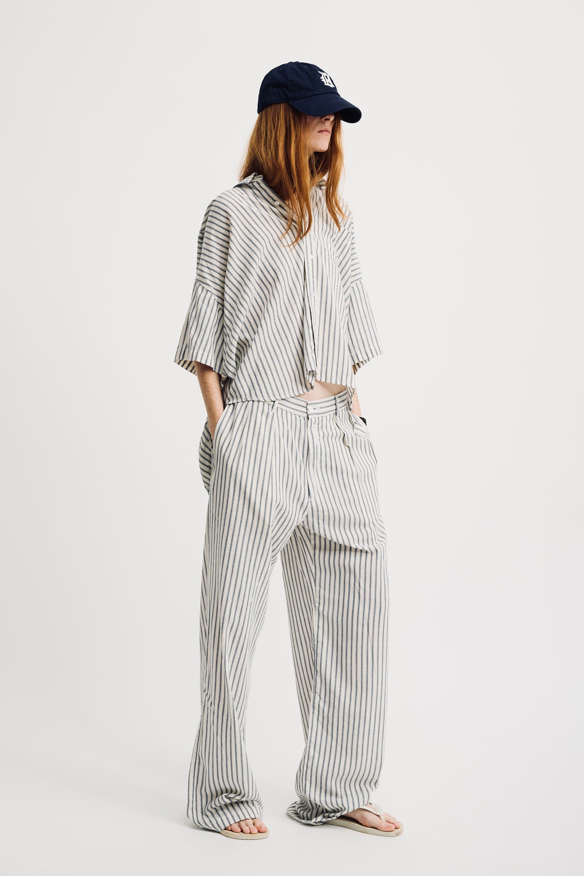 Blair Double Pleated Pant - Blue Ticking Stripe