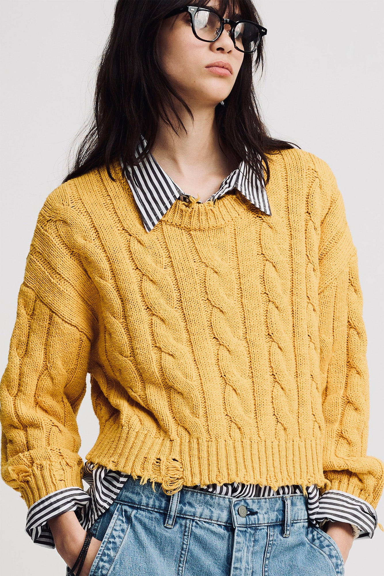 Boxy Cable Sweater - Yellow