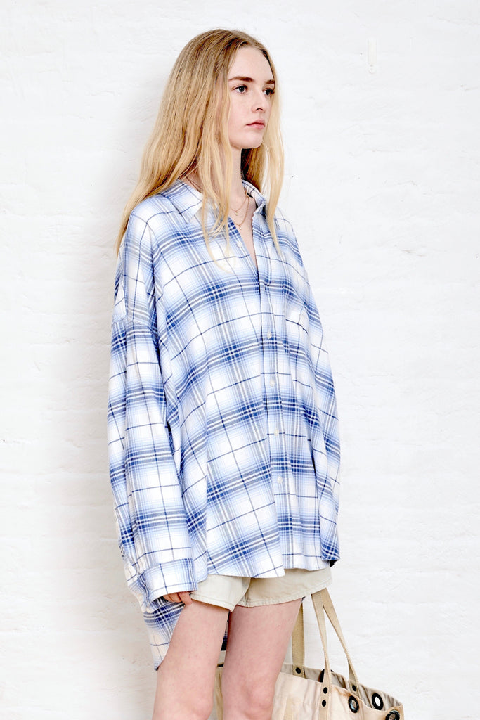 Button Front Shirt - Blue/ White Plaid