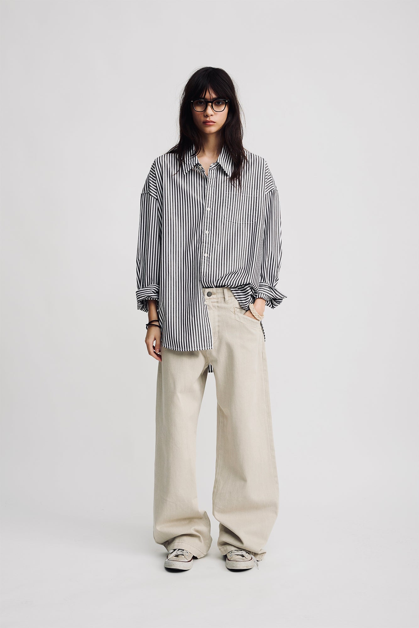 Button Front Shirt - Brown Wide Stripe