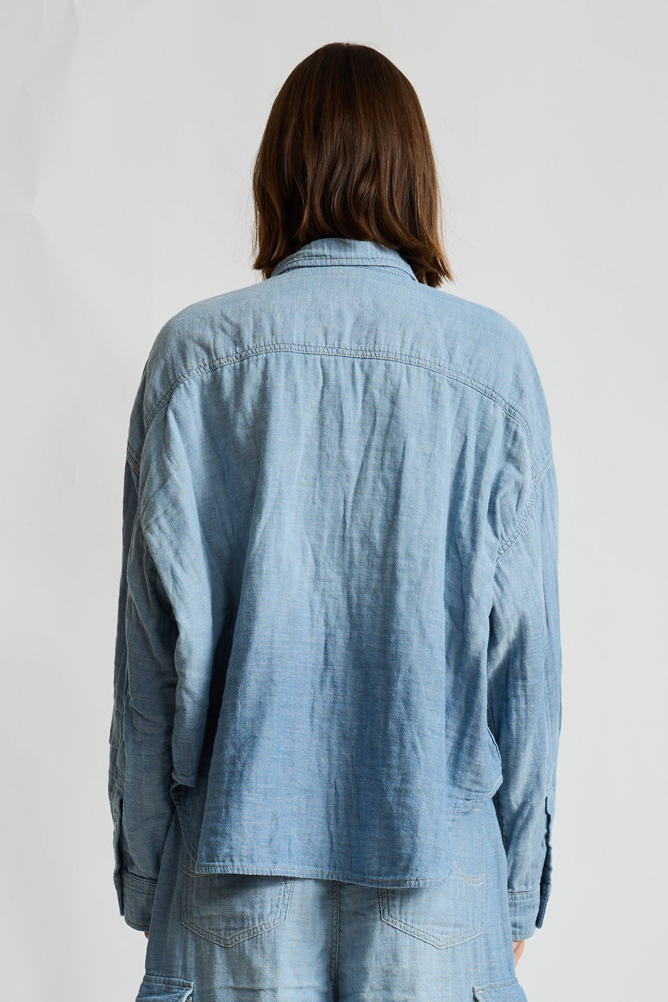 Cropped Work Shirt - Indigo Chambray